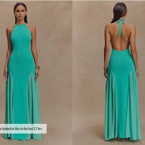 Meshki Soleil Knit And Mesh Halter Maxi Dress - Lagoon